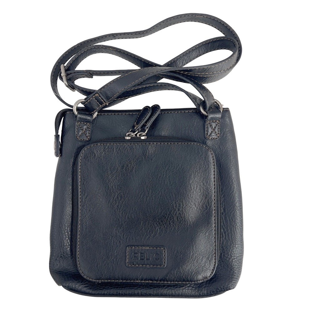 Relic Womens Camera Crossbody Bag Black Pebbled‎ Faux Leather Adjustable Strap